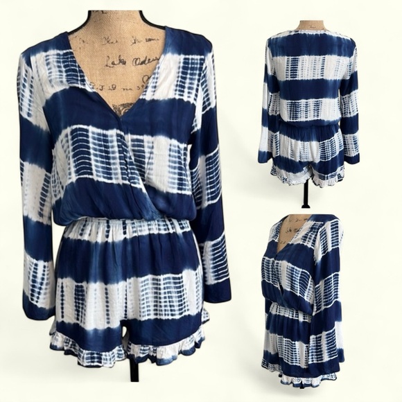 Entro - Blue and White Tie-Dye Romper, Size Medium - Picture 1 of 8